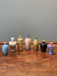 Seven varied Chinese monochrome snuff bottles, Kangxi mark, 18/19th C.