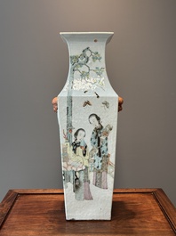 A square Chinese Qianjiang cai vase, signed Huang Ruming 黃汝銘, 19/20th C.