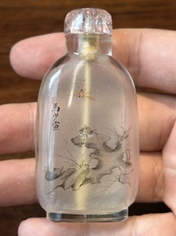 Een Chinese binnenin beschilderde glazen snuiffles, Ma Shaoxuan 馬少宣 merk, 19/20e eeuw