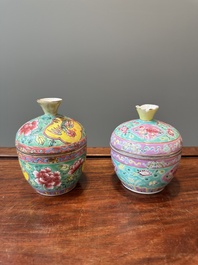Two Chinese famille rose 'chupu' bowls and covers for the Straits or Peranakan market, Tongzhi mark and of the period