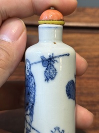 Five various Chinese blue and white snuff bottles, Yongzheng mark, 19/20th