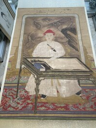 Chinese school: 'Portrait of emperor Yongzheng', ink and colour on silk, 19/20th C.
