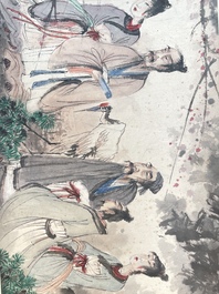 Fu Baoshi 傅抱石 (1904-1965): 'literati gathering', ink and colour on paper, dated 1943