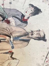 Fu Baoshi 傅抱石 (1904-1965): 'Rassemblement des lettr&eacute;s', encre et couleur sur papier, dat&eacute;e 1943