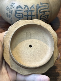 A Chinese inscribed Yixing stoneware teapot and cover,  Shuan Sheng 淦生 mark, Republic