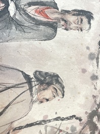 Fu Baoshi 傅抱石 (1904-1965): 'literati gathering', ink and colour on paper, dated 1943