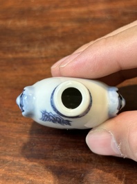 Three Chinese blue and white snuff bottles, Yongzheng mark, 19th C.