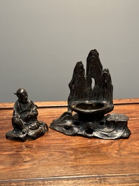 An extremely rare and unique 'Laozi' incense burner and cover, Yuan