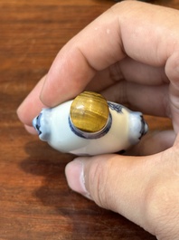 Three Chinese blue and white snuff bottles, Yongzheng mark, 19th C.