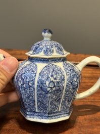 A Chinese blue and white tea caddy and two teapots, Kangxi/Qianlong