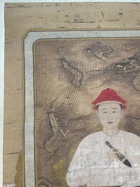 Ecole chinoise: 'Portrait de l'empereur Yongzheng', encre et couleur sur soie, 19/20&egrave;me