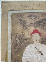 Chinese school: 'Portrait of emperor Yongzheng', ink and colour on silk, 19/20th C.