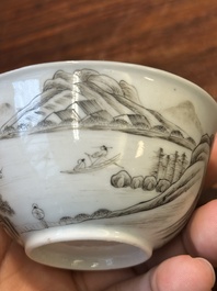 A fine Chinese grisaille and gilt cup with mountainous landscape design, Yongzheng