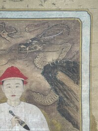 Ecole chinoise: 'Portrait de l'empereur Yongzheng', encre et couleur sur soie, 19/20&egrave;me