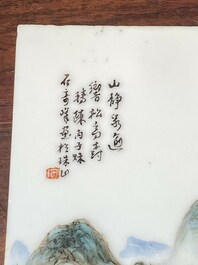 Two Chinese qianjiang cai plaques, signed Shi Qifeng 石奇峰 and Wang Xiliang 王錫良, dated 1944