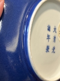A Chinese monochrome powder-blue plate, Guangxu mark and of the period