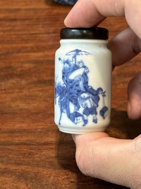 Three Chinese blue and white snuff bottles, Yongzheng mark, 19th C.