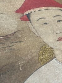 Chinese school: 'Portrait of emperor Yongzheng', ink and colour on silk, 19/20th C.