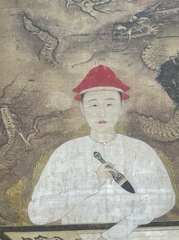 Chinese school: 'Portrait of emperor Yongzheng', ink and colour on silk, 19/20th C.