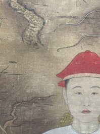 Ecole chinoise: 'Portrait de l'empereur Yongzheng', encre et couleur sur soie, 19/20&egrave;me