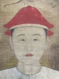 Ecole chinoise: 'Portrait de l'empereur Yongzheng', encre et couleur sur soie, 19/20&egrave;me