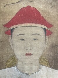 Chinese school: 'Portrait of emperor Yongzheng', ink and colour on silk, 19/20th C.