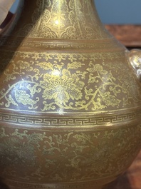 A Chinese brown-glazed 'hu' vase with gilt flower scrolls, Jiaqing mark and of the period