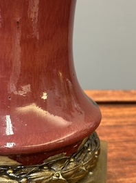 A Chinese langyao glazed 'guanyin zun' vase with a gilt bronze mount, Kangxi