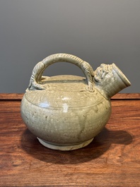 A Chinese monochrome-glazed Yaozhou kiln ewer, Tang or later