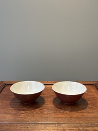 A pair of Chinese monochrome ruby-glazed bowls, Guangxu mark and of the period