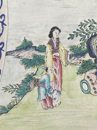Two Chinese Canton enamel square trays with narrative design, Shou 壽 mark, 18/19th C.