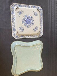 Two Chinese Canton enamel square trays with narrative design, Shou 壽 mark, 18/19th C.