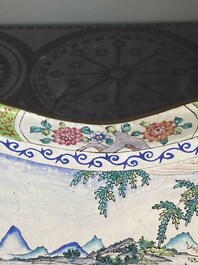 Two Chinese Canton enamel square trays with narrative design, Shou 壽 mark, 18/19th C.
