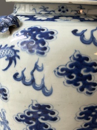 Two Chinese monochrome-glazed vases and a blue and white covered vase, 19th C.