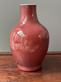 Two Chinese monochrome-glazed vases and a blue and white covered vase, 19th C.