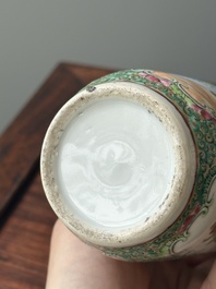 A Chinese Canton famille rose basin and a pair of vases with narrative design, 19th C.