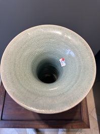 A Chinese Longquan celadon baluster vase with floral anhua design, Ming