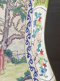 Two Chinese Canton enamel square trays with narrative design, Shou 壽 mark, 18/19th C.