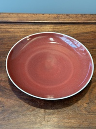 A Chinese monochrome langyao glazed plate, Kangxi/Qianlong