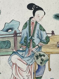 Two Chinese Canton enamel square trays with narrative design, Shou 壽 mark, 18/19th C.