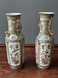 A Chinese Canton famille rose basin and a pair of vases with narrative design, 19th C.