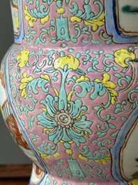 A pair of Chinese famille rose vases, a spittoon and a jar with cover, 19th C.