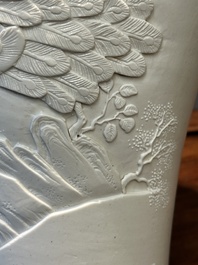 A Chinese monochrome white-glazed biscuit 'meiping' vase, signed Wang Bingrong 王炳榮, 19/20th C.