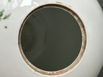 A pair of Chinese famille rose vases, a spittoon and a jar with cover, 19th C.