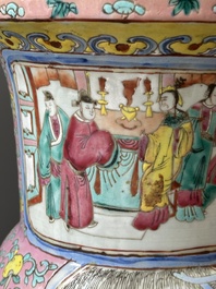 A pair of Chinese famille rose vases, a spittoon and a jar with cover, 19th C.