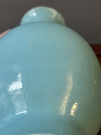 A Chinese monochrome turquoise-glazed vase, Qianlong mark and of the period