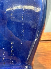 Paire de vases en porcelaine de Chine &agrave; d&eacute;cor dor&eacute; sur fond bleu poudr&eacute;, Qianlong