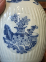 A fine Chinese blue and white silver mounted jar, signed Bo Gu Zhai 博古斎, Jiajing mark, Kangxi