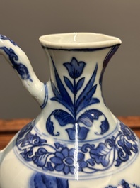 A Chinese blue and white ewer with figures in a landscape, Transitional period