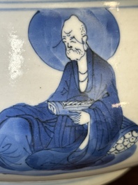 Een grote Chinese blauw-witte wierookbrander met boeddhistisch decor, Kangxi